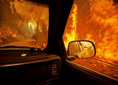 огонь, боковое зеркало автомобиля - обои на рабочий стол