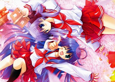 Счастливая Звезда (Лаки Стар), школьная форма, Хиираги Кагами, Izumi Konata, аниме девушки, гольфы - обои на рабочий стол
