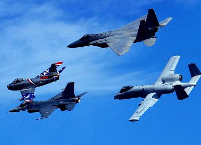 самолет, военный, США, самолеты, F - 86 Sabre, F-15 Eagle, А-10 Thunderbolt II, F- 16 Fighting Falcon - похожие обои для рабочего стола