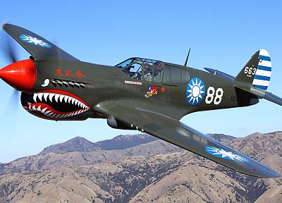 самолет, военный, Вторая мировая война, Warbird, Curtiss P - 40, бойцы - копия обоев рабочего стола