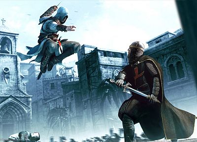 видеоигры, Assassins Creed, Альтаир ибн Ла Ахад, прыжки, доспехи, мечи - копия обоев рабочего стола