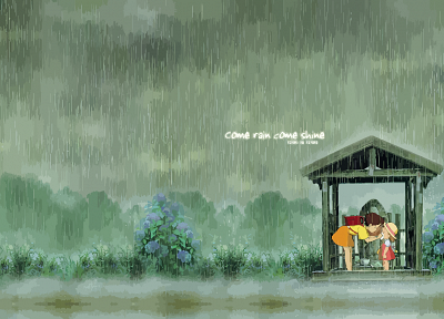 дождь, Мой сосед Тоторо, Сацуки, мэй, дети - обои на рабочий стол