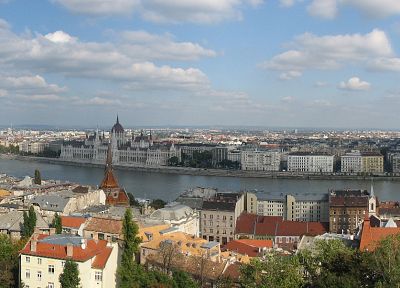 замки, города, архитектура, здания, Венгрия, Будапешт, панорама, реки, мультиэкран, Здание венгерского парламента - обои на рабочий стол