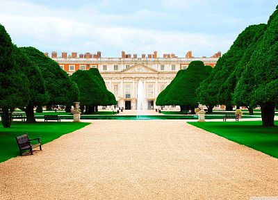 деревья, суд, дворец, Hampton Court - случайные обои для рабочего стола