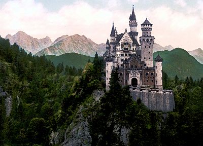 горы, замки, леса, холмы, Замок Нойшванштайн - оригинальные обои рабочего стола