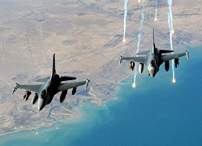 самолет, транспортные средства, вспышки, F- 16 Fighting Falcon - оригинальные обои рабочего стола