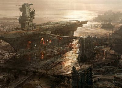 видеоигры, перевозчик, осадки, корабли, Апокалипсис, лодки, концепт-арт, произведение искусства, транспортные средства, заклепки город, Fallout 3, море - похожие обои для рабочего стола
