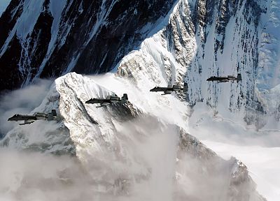 горы, снег, А-10 Thunderbolt II - оригинальные обои рабочего стола