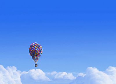 синий, облака, Pixar, кино, плавающей, дома, Вверх ( фильм ), воздушные шары, небеса - похожие обои для рабочего стола