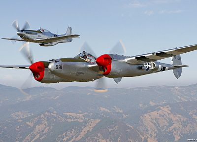 самолет, самолеты, Вторая мировая война, P-38 Lightning, P - 51 Mustang - копия обоев рабочего стола