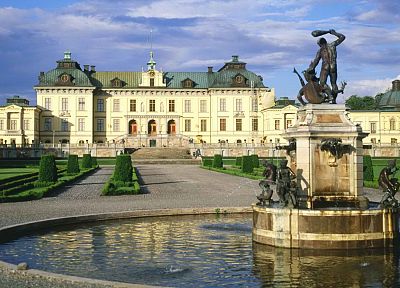 Швеция, дневной свет, Стокгольм, фонтан, дворец - оригинальные обои рабочего стола
