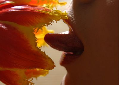 цветы, губы, язык - оригинальные обои рабочего стола