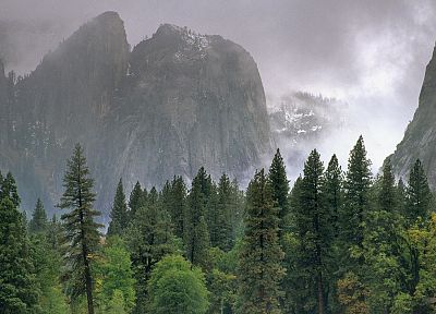 облака, дождь, долины, Калифорния, Национальный парк, Йосемитский национальный парк - оригинальные обои рабочего стола