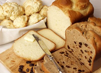 еда, хлеб, ножи, масло, сухофрукты - оригинальные обои рабочего стола