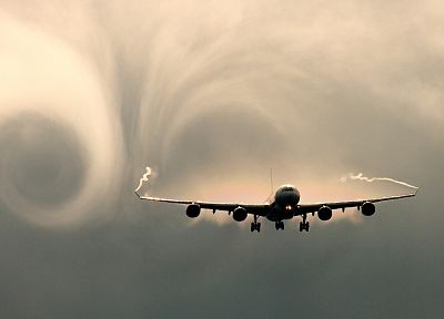 самолеты, Airbus A340, вихревой, инверсионных, небо - случайные обои для рабочего стола