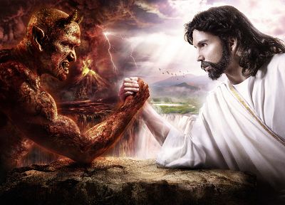 дьявол, Сатана, хорошо против зла, Люцифер, Человек против сатаны - оригинальные обои рабочего стола