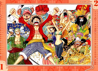 One Piece ( аниме ), календарь, манга, Strawhat пираты, Обезьяна D Луффи - случайные обои для рабочего стола