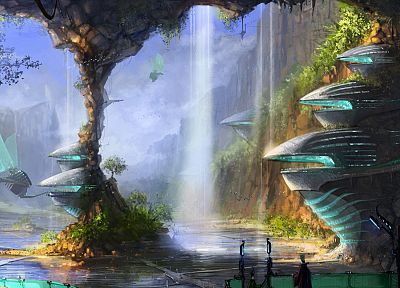 фантазия, научная фантастика, водопады - оригинальные обои рабочего стола