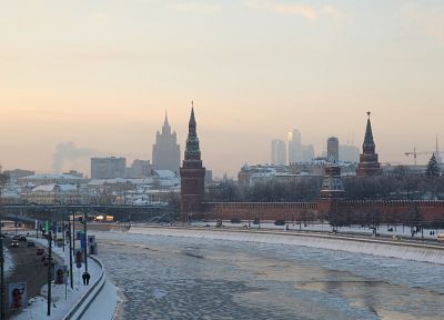 зима, снег, города, Москва, Кремль, реки - оригинальные обои рабочего стола