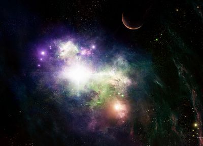 космическое пространство, огни, галактики, планеты, туманности, яркий - оригинальные обои рабочего стола