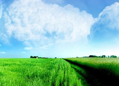 облака, природа, поля - оригинальные обои рабочего стола