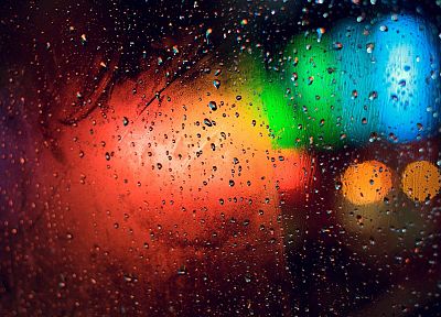 огни, дождь, стекло, боке, дождь на стекле - случайные обои для рабочего стола