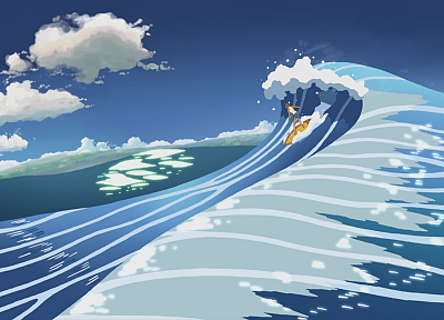 серфинг, Макото Синкай, 5 сантиметров в секунду, произведение искусства, аниме - копия обоев рабочего стола