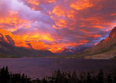 восход, Национальный парк, Национальный парк Glacier, Saint Mary Lake - случайные обои для рабочего стола