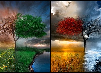 пейзажи, зима, деревья, осень, художественный, сезоны, лето, весна, радуга - обои на рабочий стол
