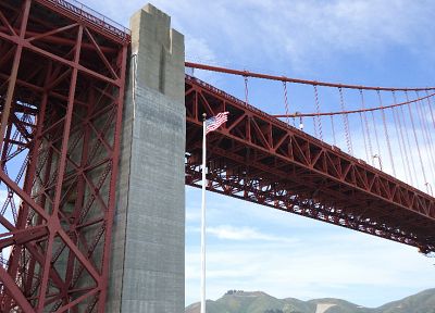 Мост Золотые Ворота, Сан - Франциско, Американский флаг - случайные обои для рабочего стола