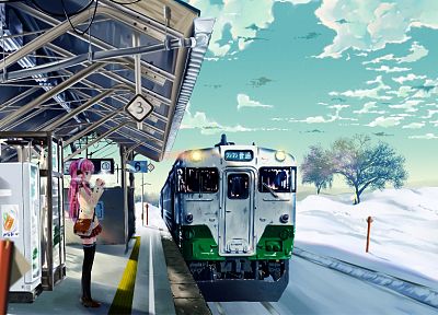 Япония, снег, поезда, вокзалы, аниме девушки - случайные обои для рабочего стола