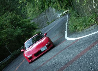 Япония, горы, автомобили, транспортные средства, Mazda RX-7, красные автомобили, Mazda RX-7 FD- 3S - оригинальные обои рабочего стола