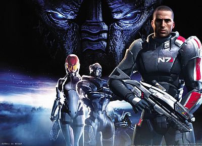 Mass Effect, BioWare, N7, Гаррус Вакариан, Командор Шепард, Эшли Уильямс - оригинальные обои рабочего стола