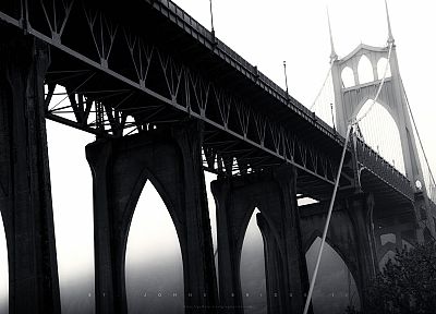 туман, мосты, монохромный, Портленд, Грег Мартин, арки - оригинальные обои рабочего стола