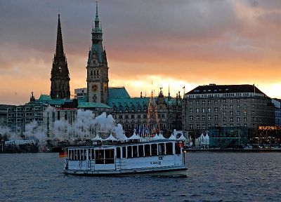 Германия, корабли, Гамбург, церкви, реки - случайные обои для рабочего стола