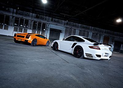 автомобили, транспортные средства, Lamborghini Gallardo, белые автомобили, Porsche 911 - оригинальные обои рабочего стола