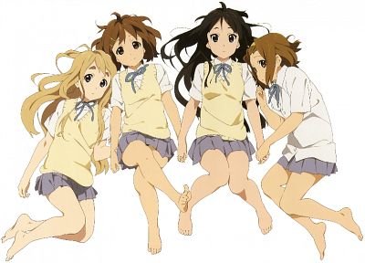 K-ON! (Кэйон!), школьная форма, Hirasawa Юи, Акияма Мио, Tainaka Ritsu, Kotobuki Tsumugi, простой фон, белый фон - обои на рабочий стол
