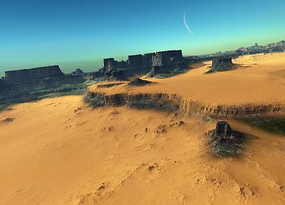 пустыня, Луна, скалы, плато - обои на рабочий стол