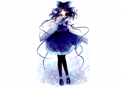 Тохо, узоры, синие волосы, Hakurei Reimu, синее платье, японская одежда, простой фон, аниме девушки, отдельные рукава, Игрок 2, Хагивара Рин - копия обоев рабочего стола
