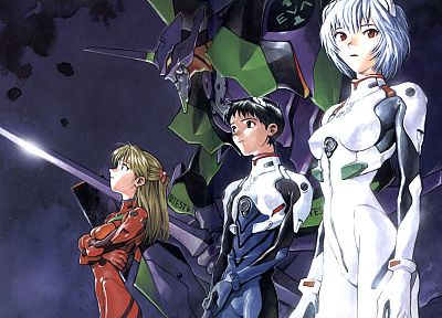 Ayanami Rei, Neon Genesis Evangelion (Евангелион), Икари Синдзи, Аска Лэнгли Сорю - обои на рабочий стол