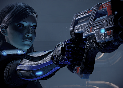 пистолеты, Mass Effect, Масс Эффект 2, FemShep, Командор Шепард - копия обоев рабочего стола
