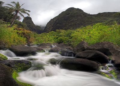 пейзажи, природа, долины, Гавайи, водопады, реки - копия обоев рабочего стола