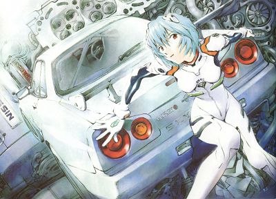 Ayanami Rei, Neon Genesis Evangelion (Евангелион), Ниссан, вид сзади, транспортные средства, спецификация v, NISMO, Nissan Skyline R34 GT-R - оригинальные обои рабочего стола