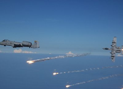 самолет, военный, транспортные средства, вспышки, А-10 Thunderbolt II - обои на рабочий стол