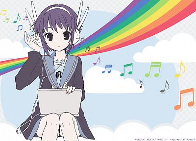 школьная форма, Нагато Юки, Меланхолия Харухи Судзумии, ноутбуки, фиолетовые волосы, аниме девушки - случайные обои для рабочего стола
