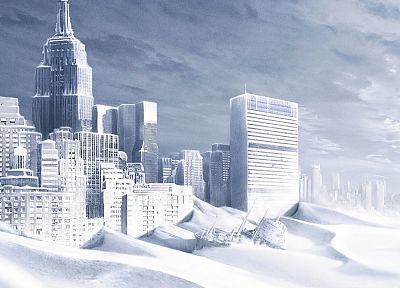 снег, Нью-Йорк, апокалиптический - копия обоев рабочего стола