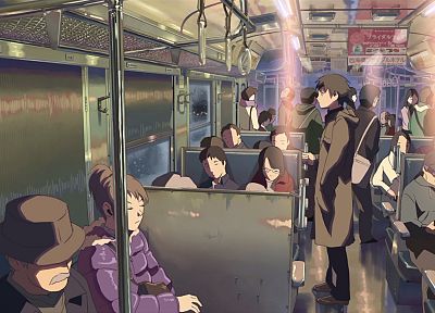 поезда, Макото Синкай, одиноко, 5 сантиметров в секунду, транспортные средства, вагон, вагон - случайные обои для рабочего стола