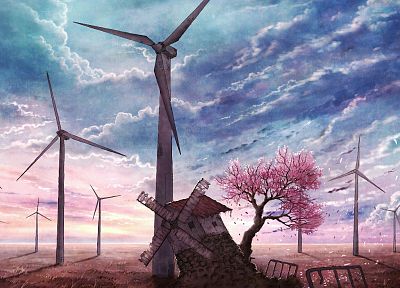 пейзажи, произведение искусства, ветряные мельницы - оригинальные обои рабочего стола