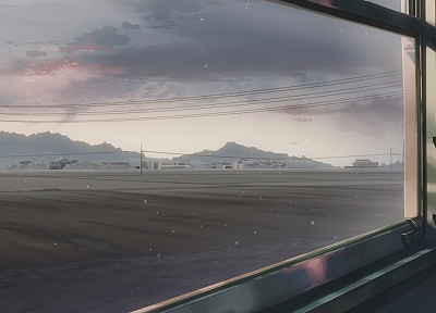 поезда, Макото Синкай, 5 сантиметров в секунду, произведение искусства, транспортные средства, аниме, оконные стекла - обои на рабочий стол