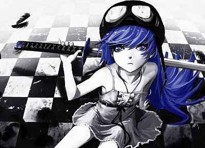 синие волосы, Bakemonogatari (Истории монстров), Ошино Синобу, серия Monogatari - случайные обои для рабочего стола